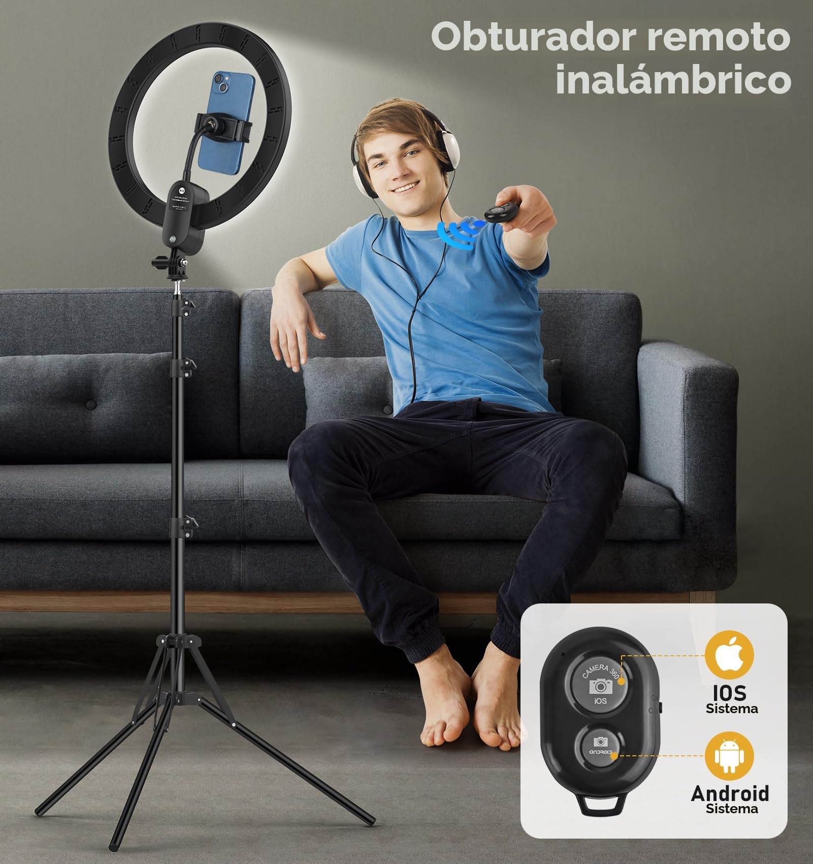 12'' Aro de Luz con Trípode 160cm, Anillo de Luz Profesional Selfie Ring Light 2800mAh Recargable BateríA, Tripode para Movil con Aro de Luz para Tiktok/Youtube/Maquillaje/Streaming/Fotografía