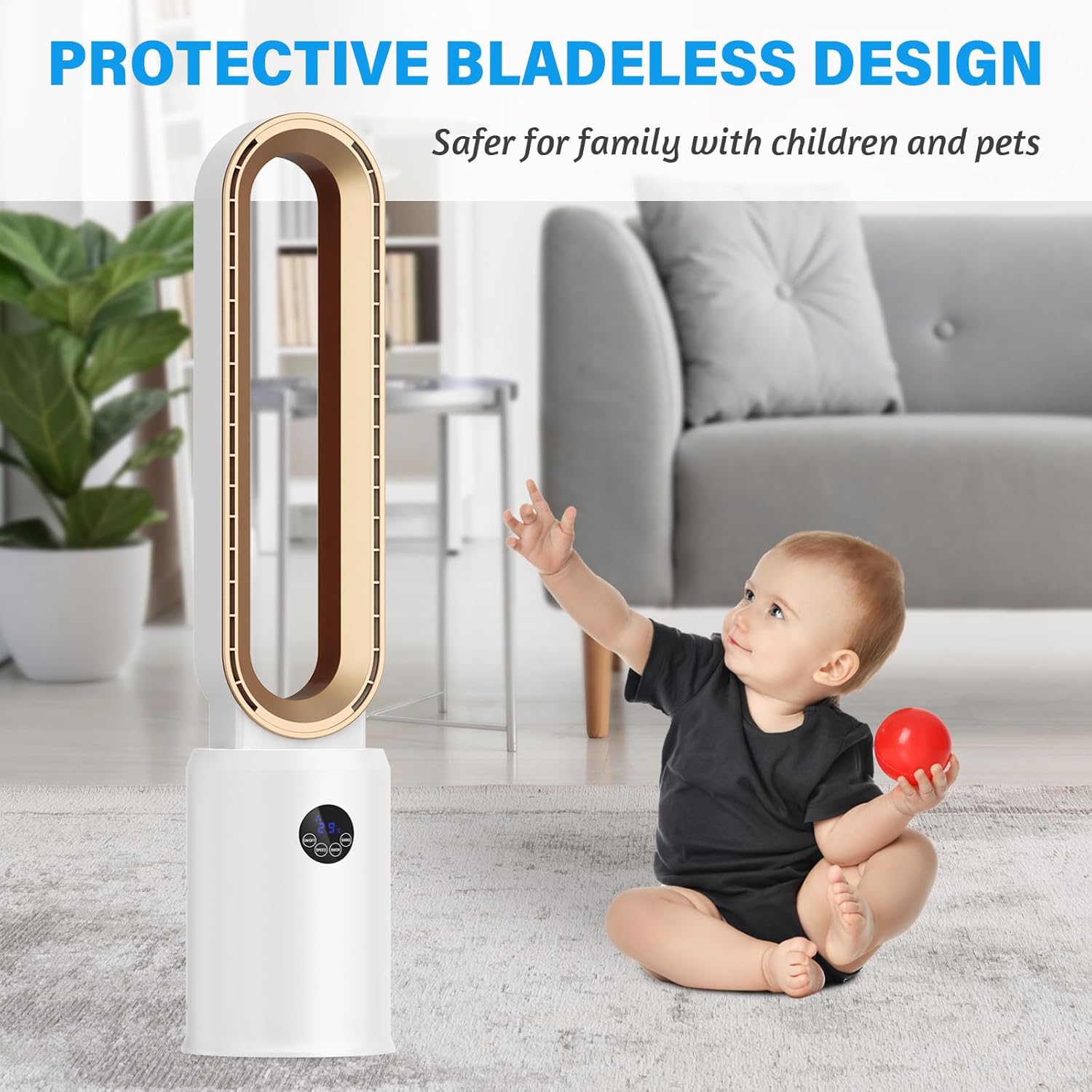 advwin Bladeless Tower Fan with Remote, Quiet Cooling Fan with Oscillation, 24 Speeds, 12H Timer, Easy to Clean, 39Inch Standing Floor Fan for Bedroom, Office, Gold