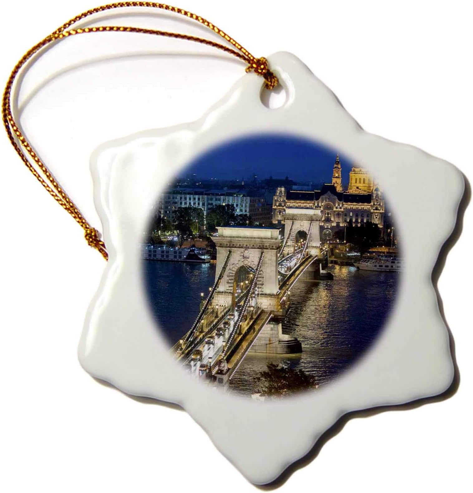 3dRose Hungary, Budapest, Chain Bridge, Danube River EU13 JEN0102 Jim Engelbrecht Snowflake Ornament, 3"