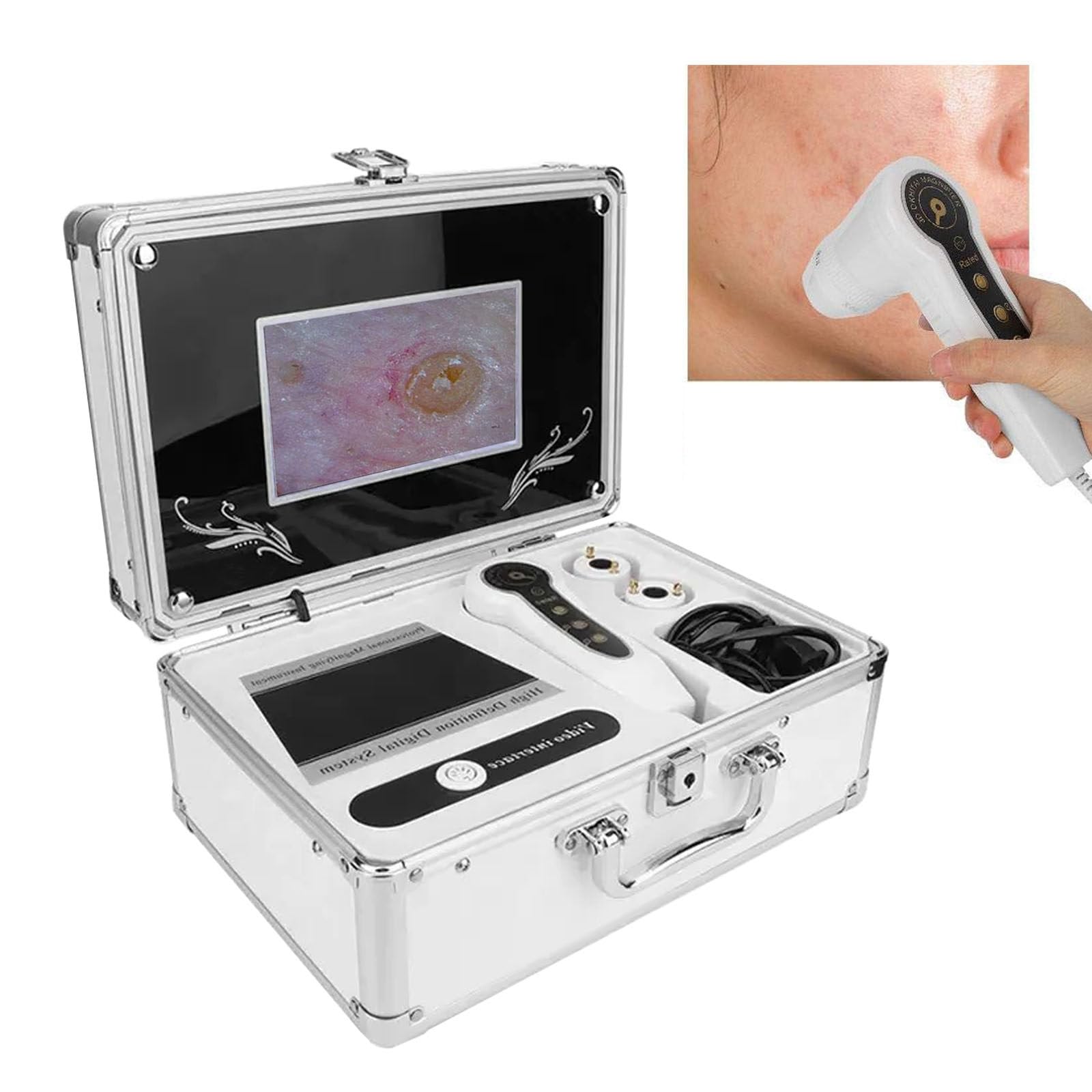 Analizador Capilar, Microscopio Digital Lcd De 7 Pulgadas Con Lente 50X/200X - EscáNer PortáTil Para Detector De Cuero Cabelludo- Detector Profesional De Aumento De Humedad Y Aceite De FolíCulos