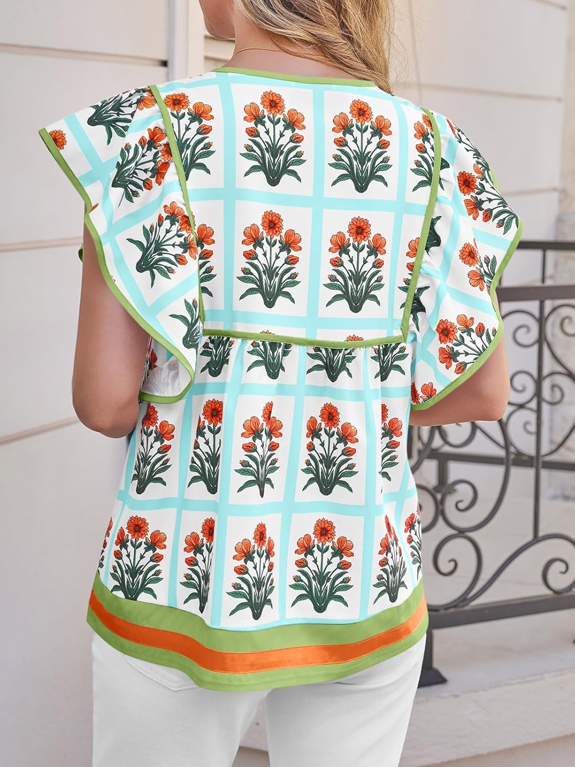 Cicy Bell Womens Floral Peplum Babydoll Tops Ruffle Cap Sleeve V Neck Blouses Summer Casual Boho Flowy Shirts - Image 2