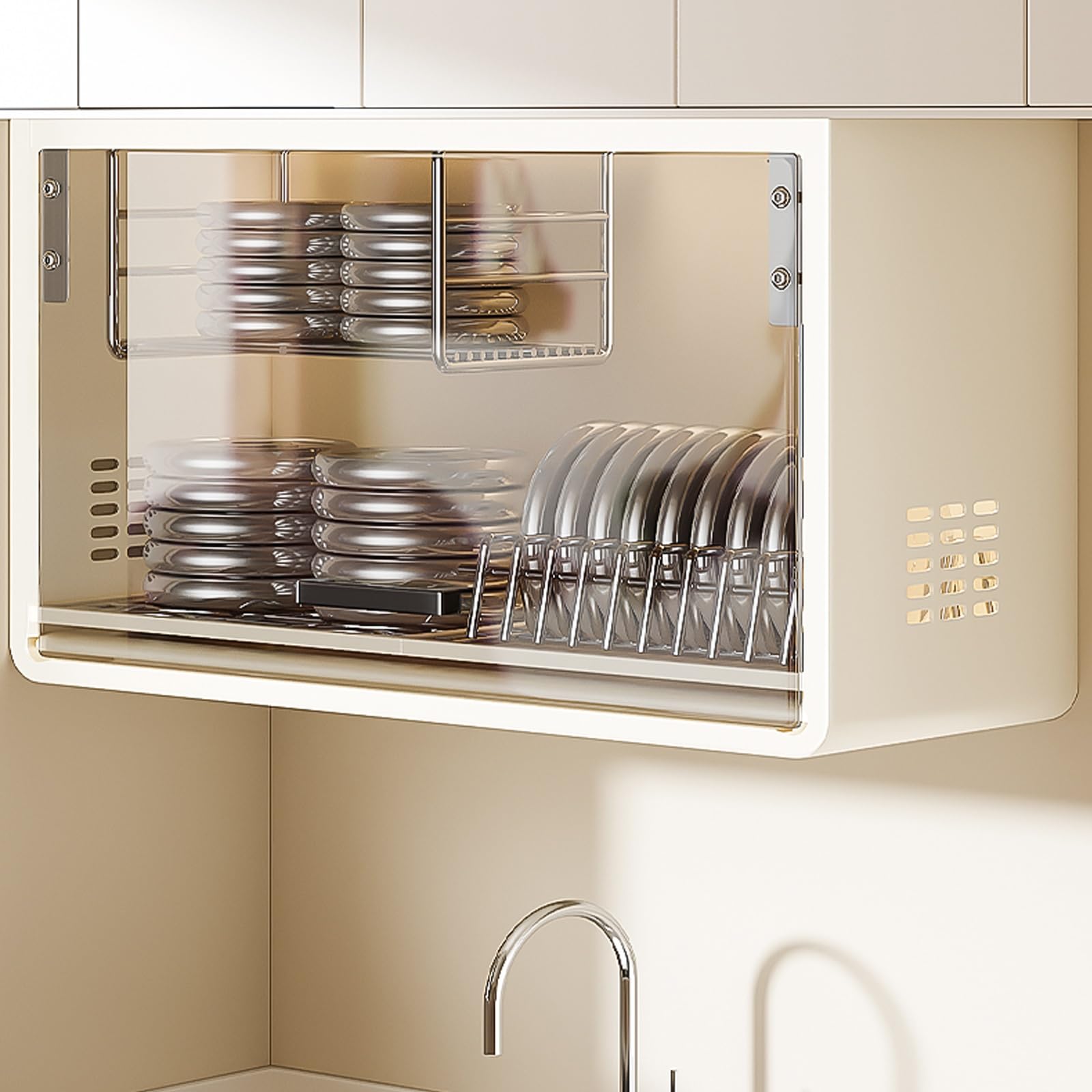 Scolapiatti da parete in acciaio inox con porta, multifunzione, per piatti da cucina, facile installazione, design salvaspazio, ideale per cucine moderne (bianco)