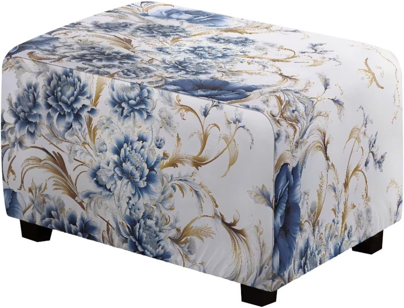 Vintage Flower Ottoman Cover Stretch Ottoman Covers Slipcover Rectangle Footstool Sofa Furniture Protector Covers with Elastic Bottom