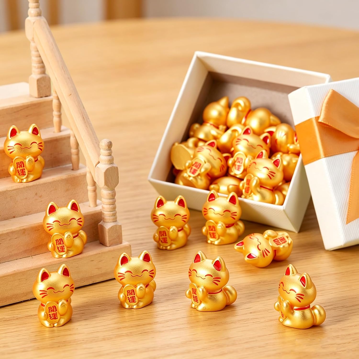 40 Pcs Mini Resin Golden Maneki Neko Lucky Cat Figurines image 4