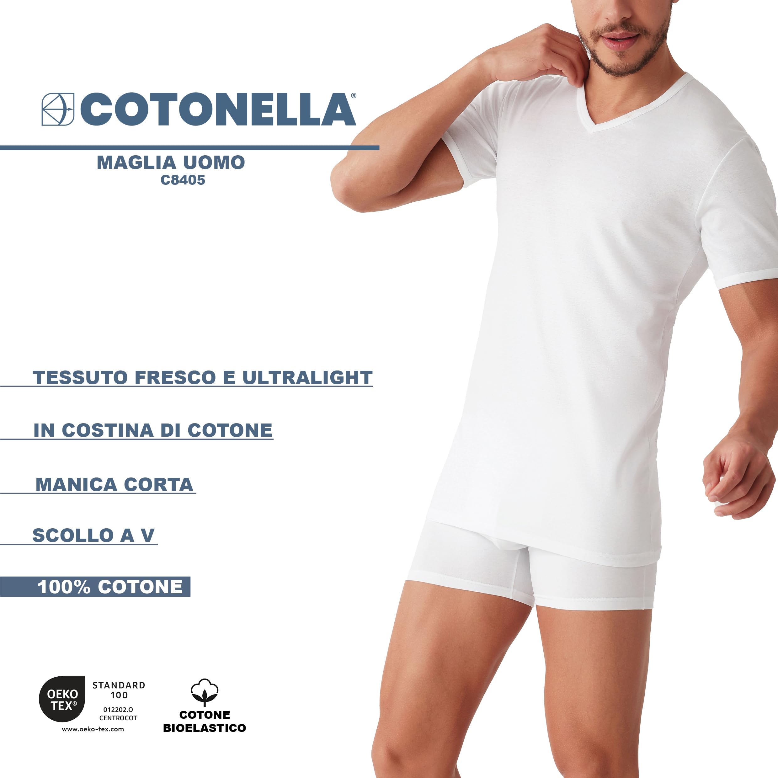 Cotonella, t -shirt scollo a V Uomo in costina di cotone Magliapiuma - art. 8405