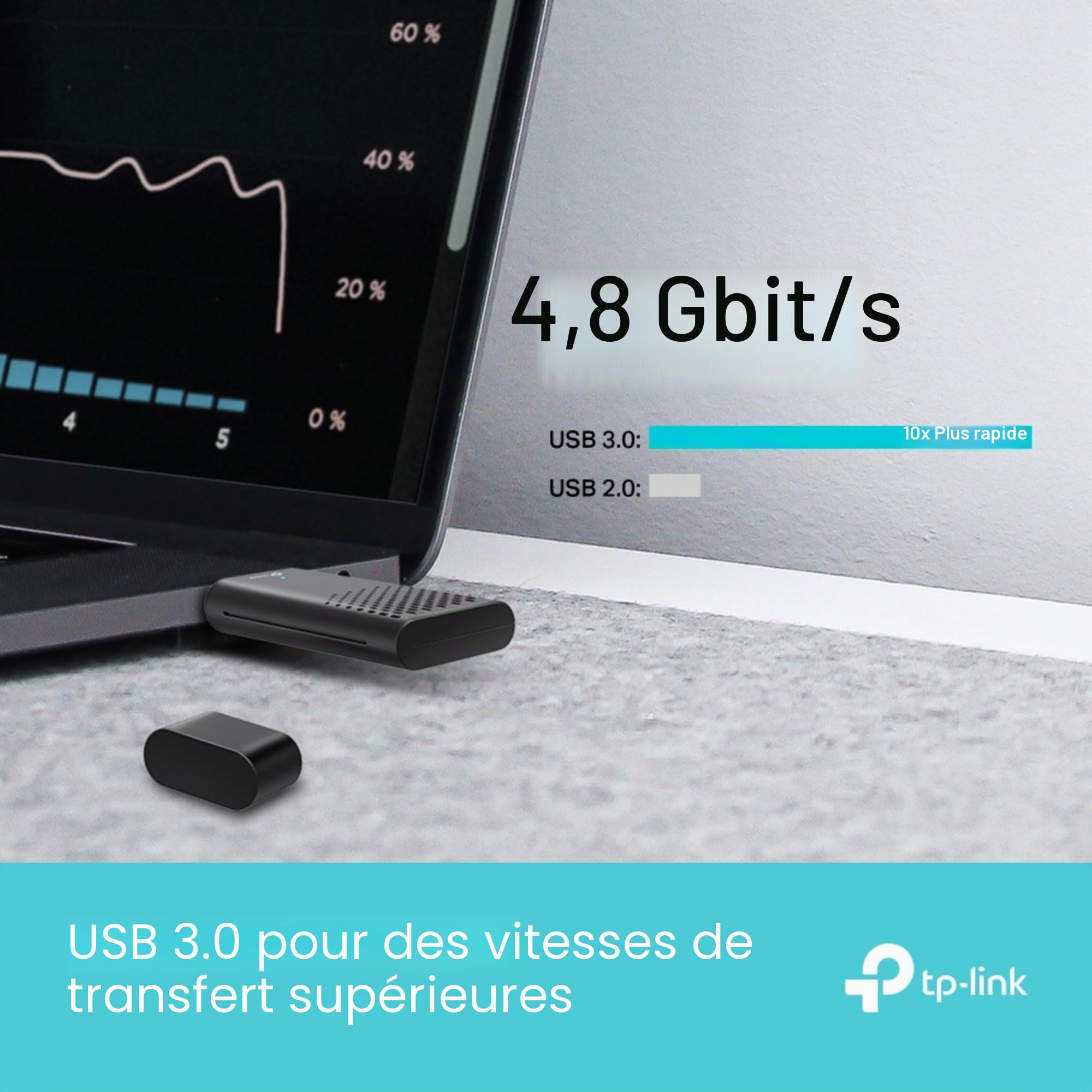 TP-Link Archer TX20U Clé WiFi AX1800 sans Fil Wi-FI 6 USB pour PC/Ordinateur Portable, dongle Wi-FI Double Bande USB 3.0 SuperSpeed, MU-MIMO, Latence Plus Faible, WPA3 hautement sécurisé, Prend en