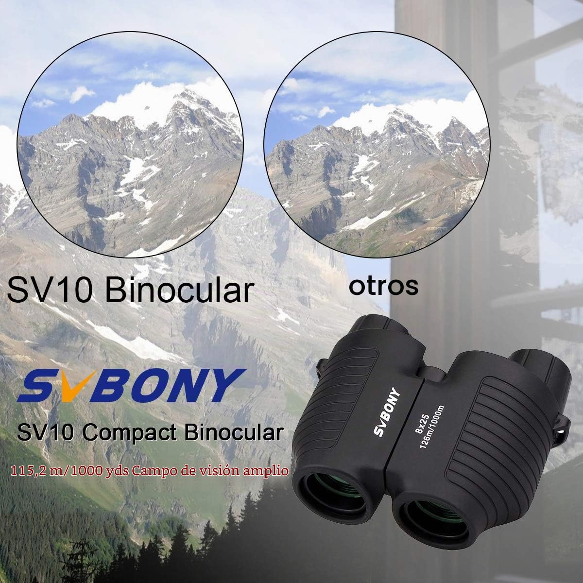 SVBONY SV10 - Prismáticos de 8 x 25 mm para Deportes, porro, Prisma y Concierto, prismáticos de Enfoque automático para fútbol, Rugby, Baloncesto, Deporte, Eventos, Acampar