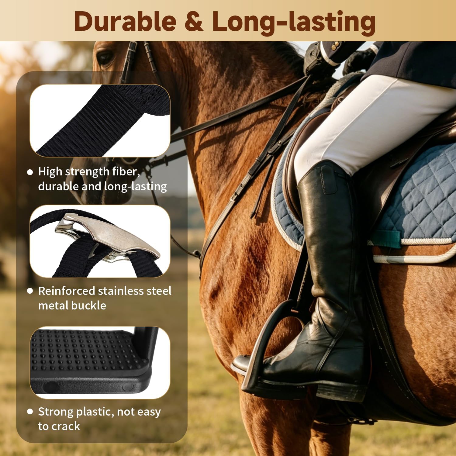 Kids Western Stirrups with Adjustable Nylon Straps | Buddy Safety Stirrups for Saddle, Anti-Slip Horse Riding Stirrups for Youth Riders, Lightweight Western Horse Tack Accessory