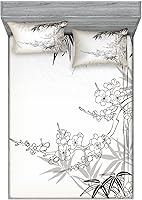 Vista 98 de Lunarable Grey Fitted Sheet & Pillow Sham Set, Pattern with Random Footprints Paw Traces Pet Legs Friendly Cats and Dogs, Decorative Printed 3 Piece