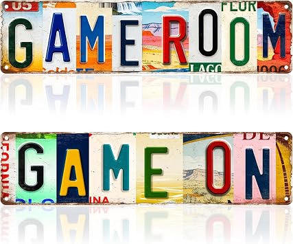 2Pcs Game Room Decor, Vintage Metal Tin Signs Wall Decor | Gaming Wall Art, Game Room Accessories, Man Cave Home Street Signs Gamer Gifts for Men 16 x 4 Inches