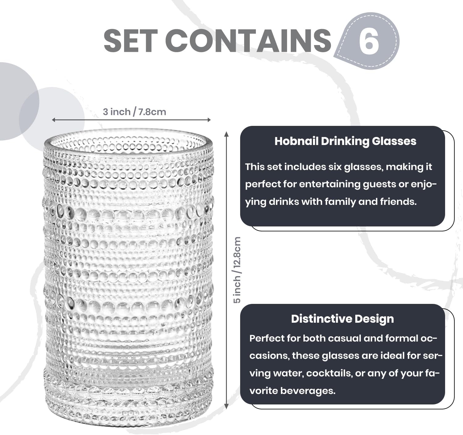 Highball Drinking Glasses, 15 Oz Vintage Style Hobnail Glass Drinking Glasses