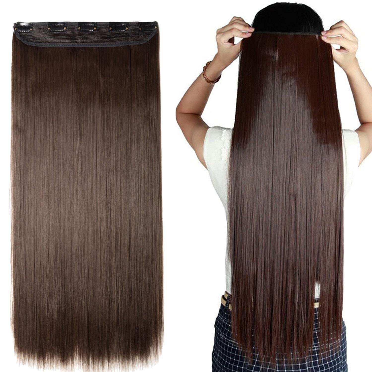 EKAN 5 Clips Hair Extension For Women and Girls Straight Hair Extensions (26 Inches, Dark Brown) Pack of 1 (Black)-image-23