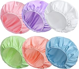 CHFONGDIRECT 6 Pack Reusable Double-Side Waterproof Shower Caps for Women - Candy Colors, Super Elastic Bath Hair Caps