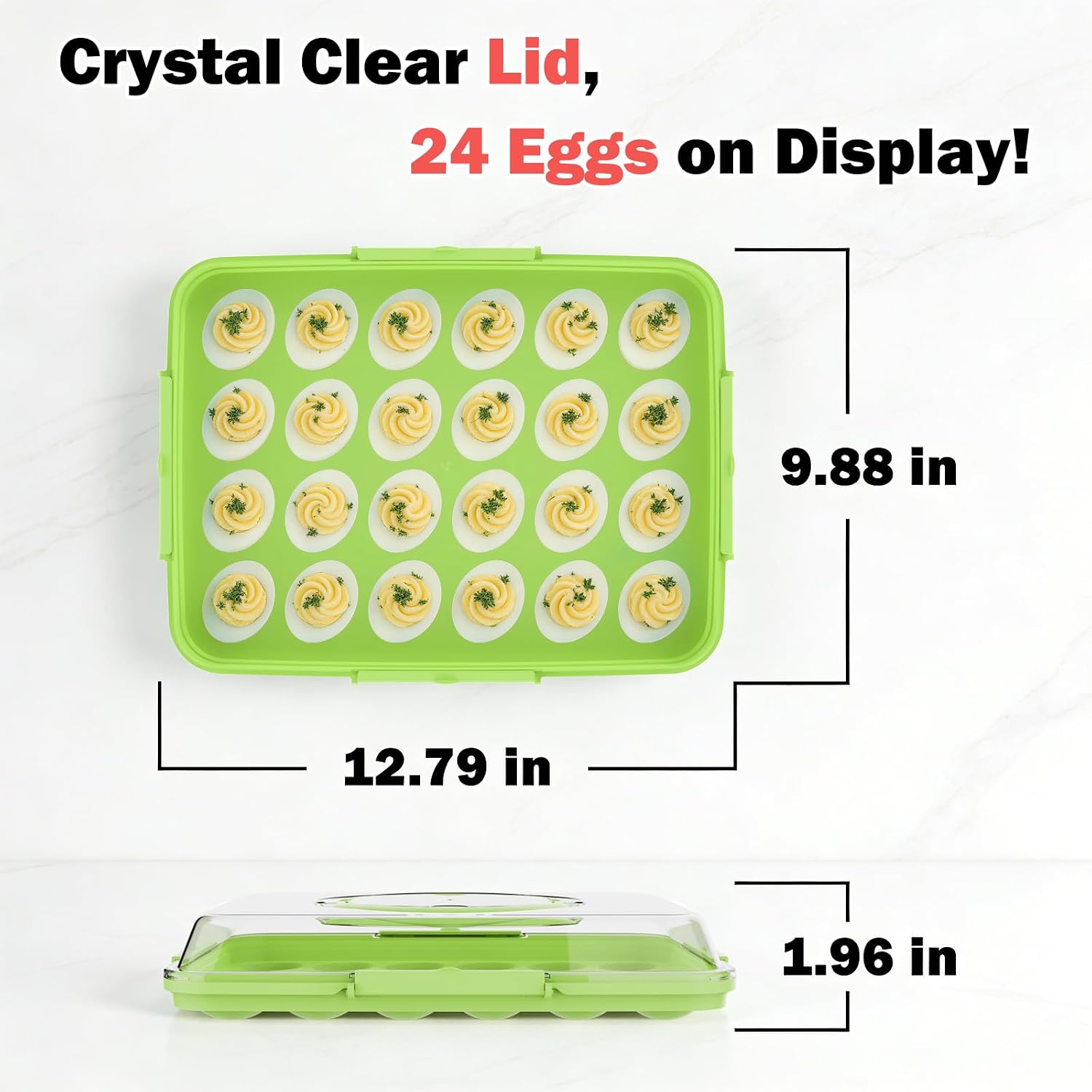 Deviled Egg Containers with Lid - 2 Pack 48 Count Reusable Platter Storage Tray with Handle for Refrigerator, Party, Thanksgiving, Christmas, Easter, Potlucks, Tea Parties, Picnics, Brunches (Green)