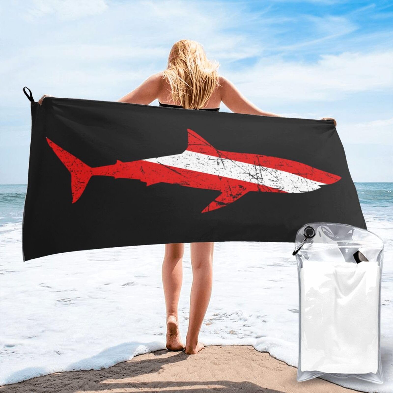 HACXZ Vintage Vintage Shark Scuba Dive Flag Absorbent Beach Towel Microfiber Beach Towel Lightweight 27.5"X55"