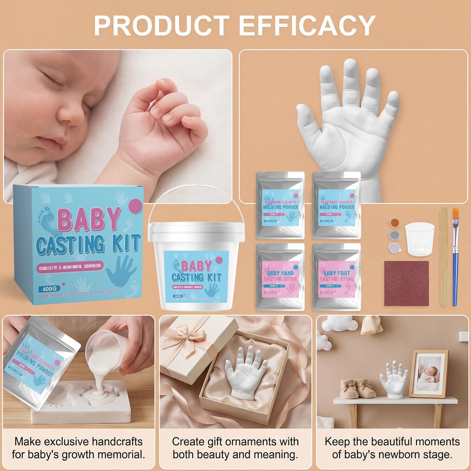 Stampo per Impronte Mani in Polvere Set per Impronta di Mano Bambini | Kit per Creare Calchi in Gesso per Cameretta, Compleanno, Feste, Casa, Famiglia