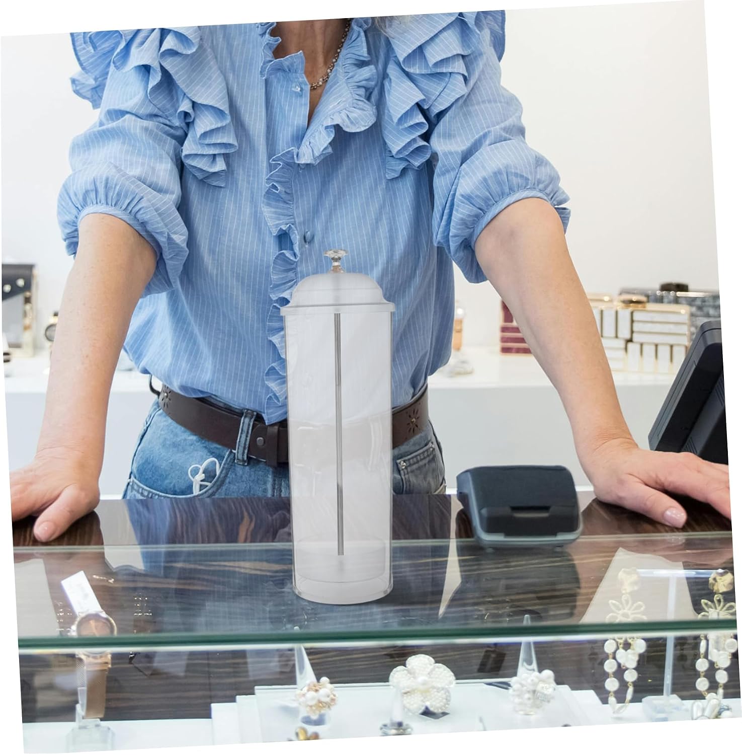 Plastic Straw Dispenser with Lid for Countertop Storage