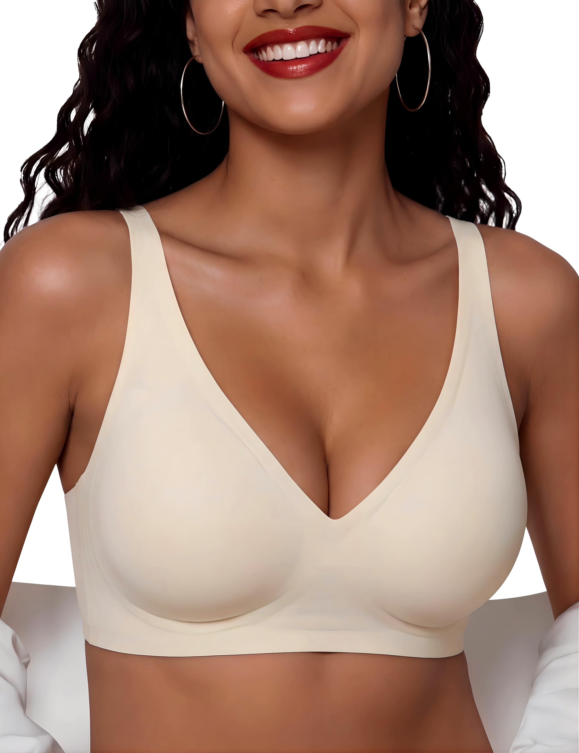 Bresdk Tiefer V BH Damen ohne Bügel Push Up Nahtloser Bequemer Bra Vollständiger Bralette für Große Brüste Gepolstert Bralette