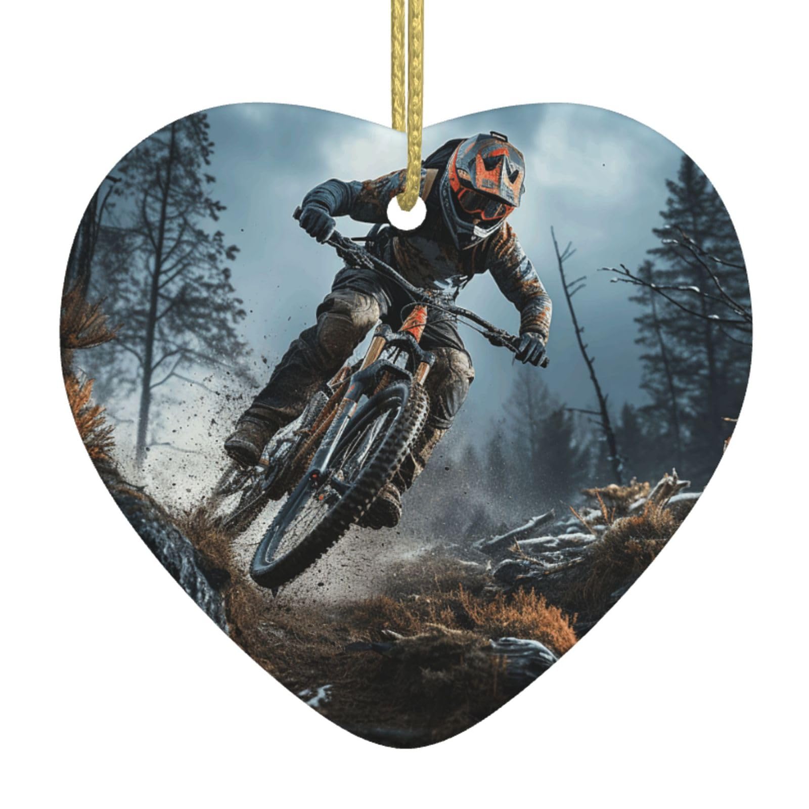 Fodpand Women's White Mountain Bike Tournament Christmas Ornaments 2025, Gift Exchange For Men, Collectible Ceramic Ornament Heart Hanging Ornaments For Christmas Tree Decoration