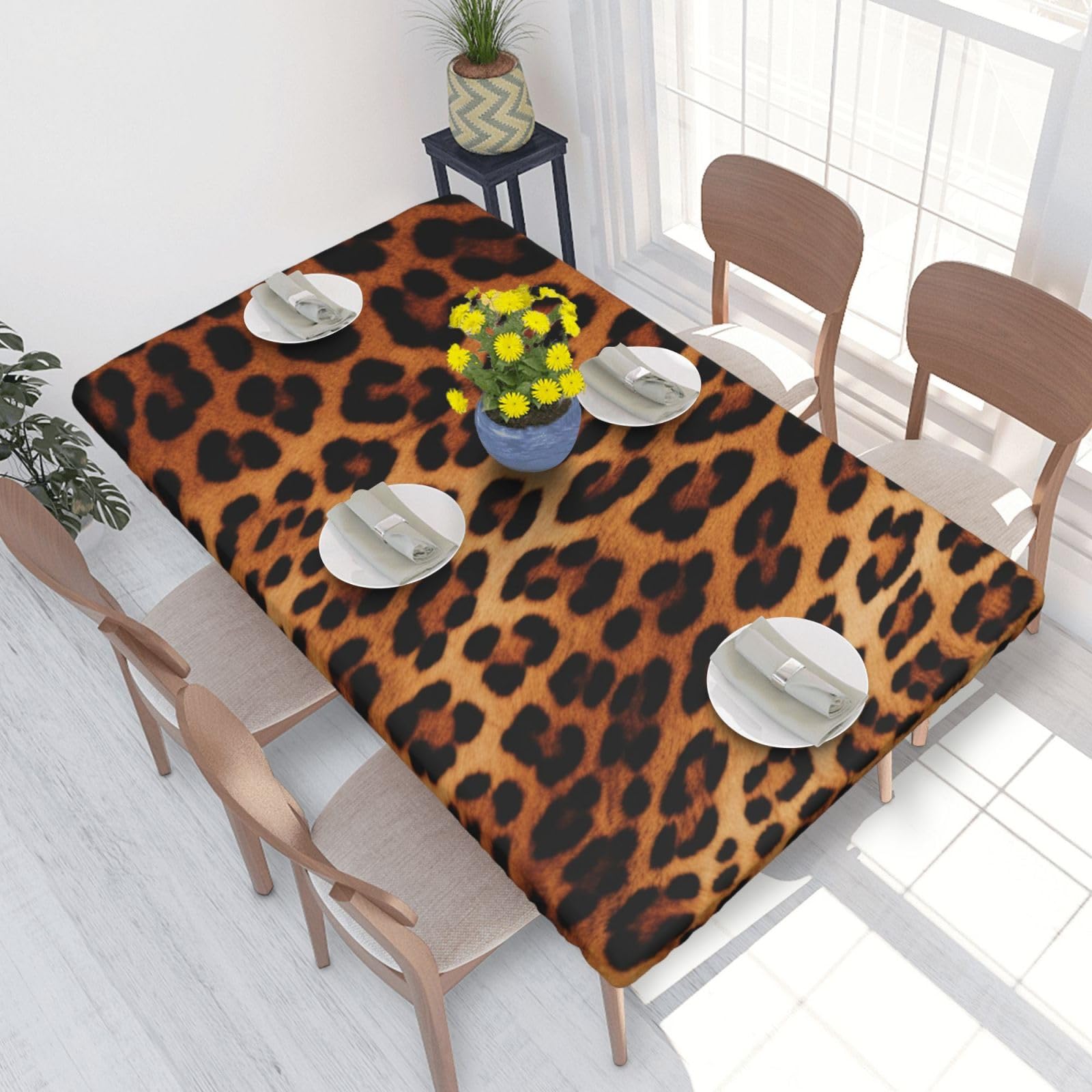WPKJU Leopard Print Printed Tablecloths 4ft Rectangular Table Covers Washable Polyester Decorative Table Cloth for Dining Table Picnic Wedding