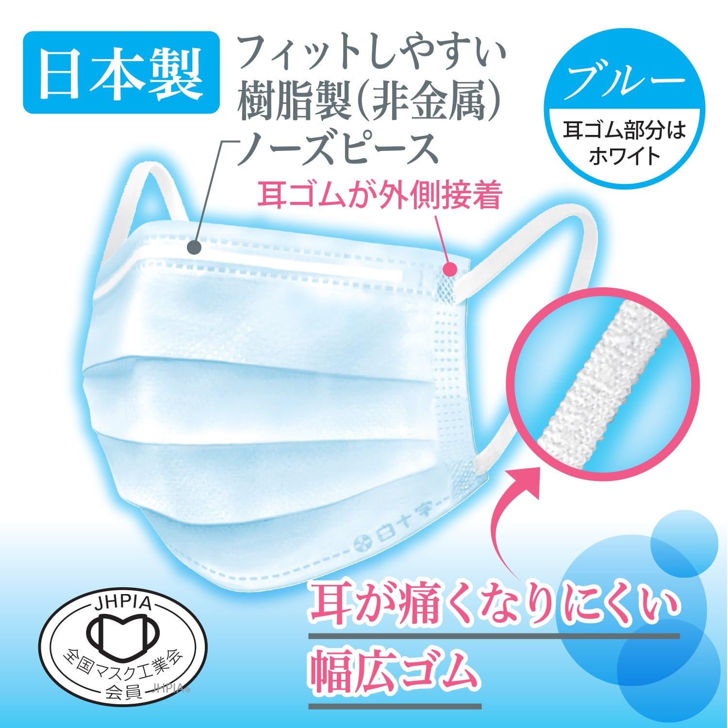 Amazon.co.jp: [白十字] 日本製 サージカルマスク HP ブルー 50枚入