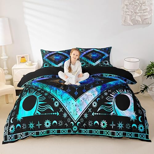 Miniatura 4 de Erosebridal Funda de edredón hippie atrapasueños bohemia, mandala psicodélico, galaxia psicodélica, funda de edredón tamaño Queen, color azul