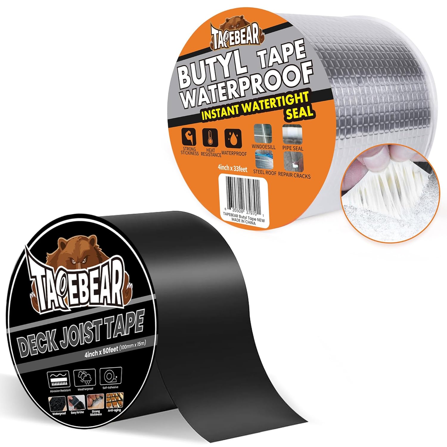 TAPEBEAR Joist Tape 4"×50' + Butyl Tape Waterproof Sealant Tape 4inch x33feet