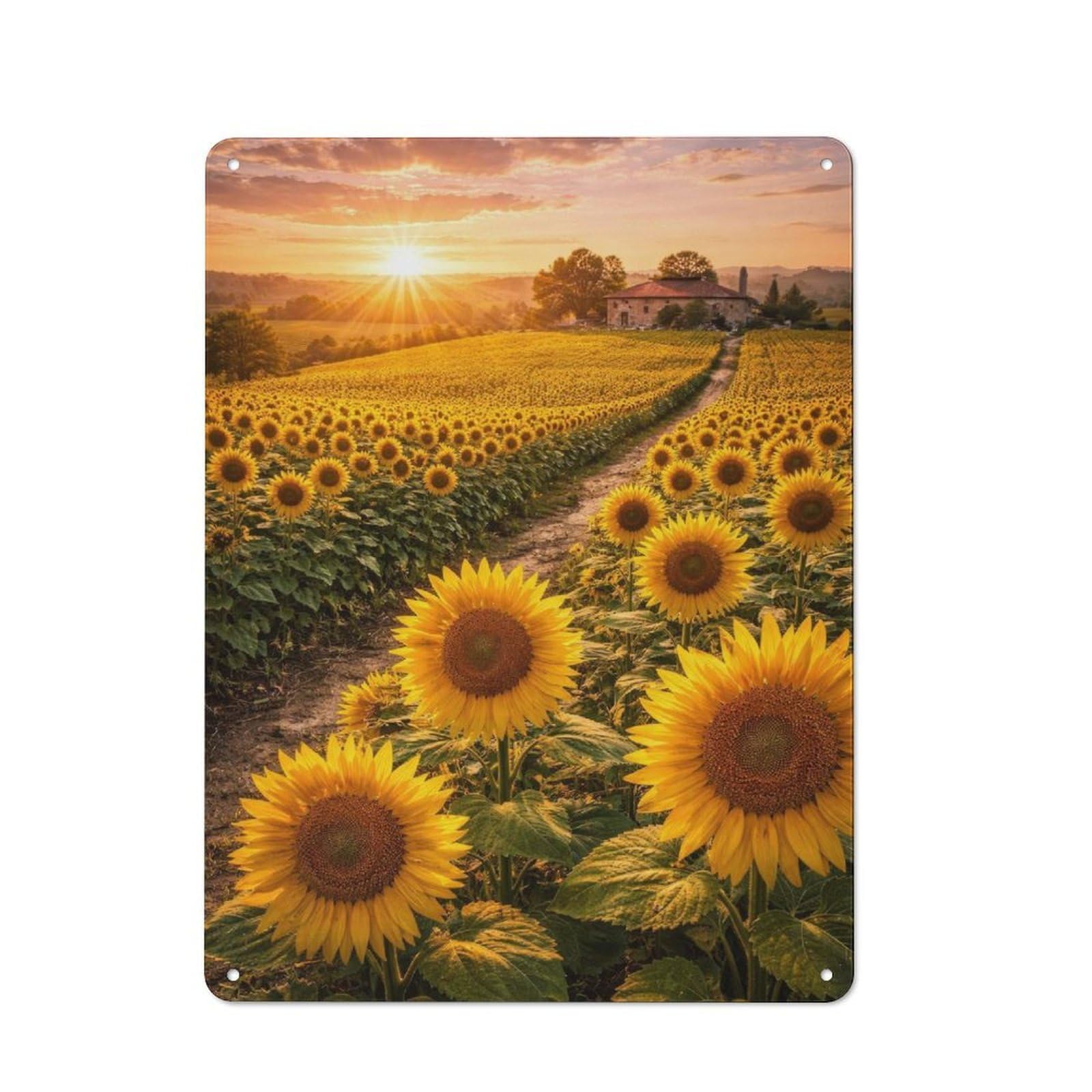 Junmoney Style Sunflower Field At Sunset Urban Metal Wall Decor 40X30cm, Metal Wall Art Sign For Loft, Studio, Office Or Creative Room