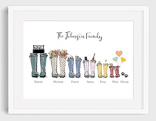 Family welly boot print, wellington boot picture, new home wall art, gift for family dad mum grandparents, housewarming home decor (6x4)