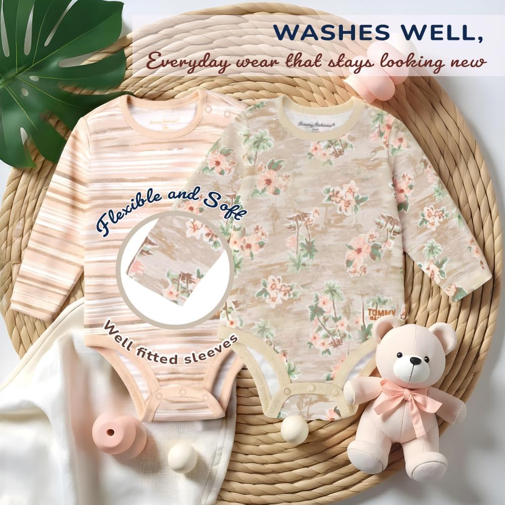 Tommy Bahama Baby 5-Piece Onesie Set - 100% Cotton Long Sleeve Bodysuit 5-Pack for Infant Boys and Girls - Image 3