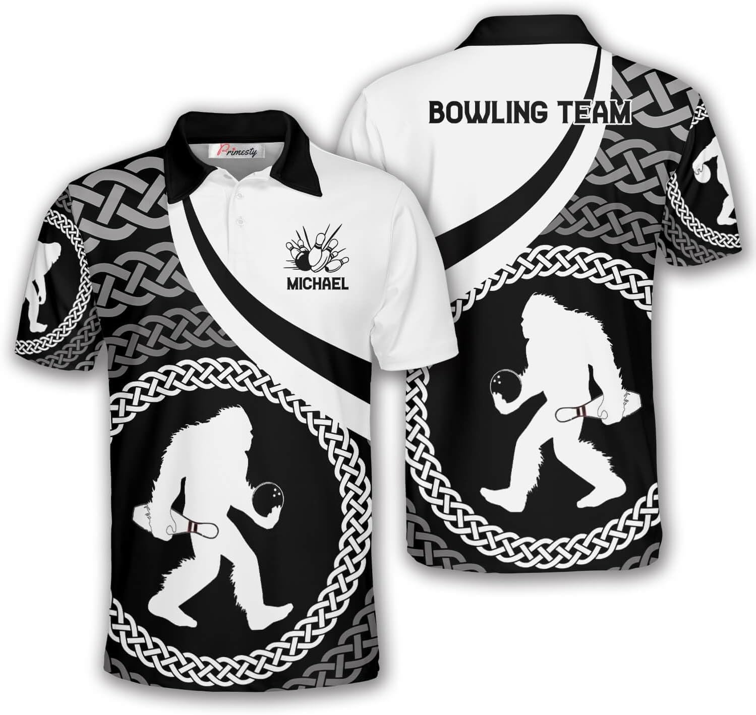 PRIMESTY Bigfoot Bowling Shirts for Men and Women, Custom Bigfoot Bowling Polo Shirts, Personalized Bigfoot Bowling Jerseys