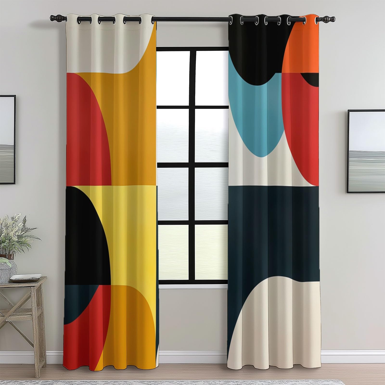 Rideaux Isolants 110L X 215H cm (2 Panneaux), Motifs Géométrie Simple, Tenture Opaque Gris Clair pour Grande Chambre Coloré