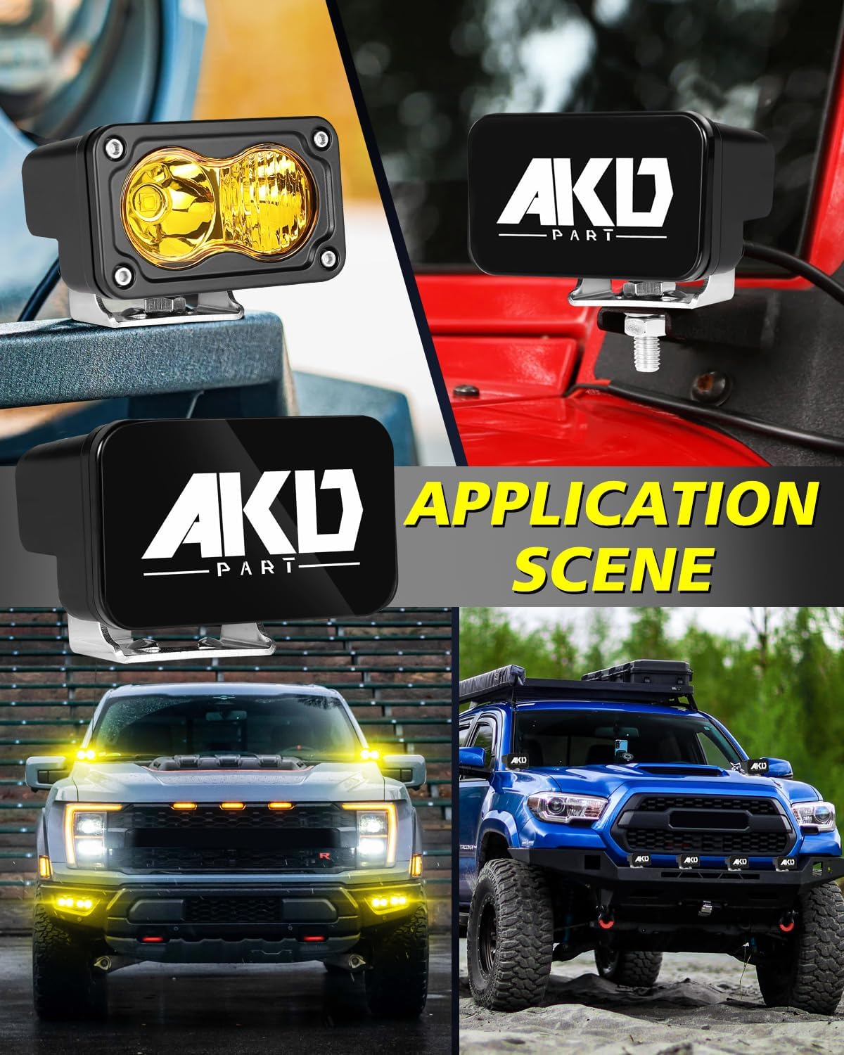 Yellow LED Pods with Wiring Harness & Black Covers 3" 40W CREE LED Ditch Lights Spot Flood Combo Fog Lights Yellow Chase Head Light for Trucks Motorcycle SUV UTV ATV Dirt Bike