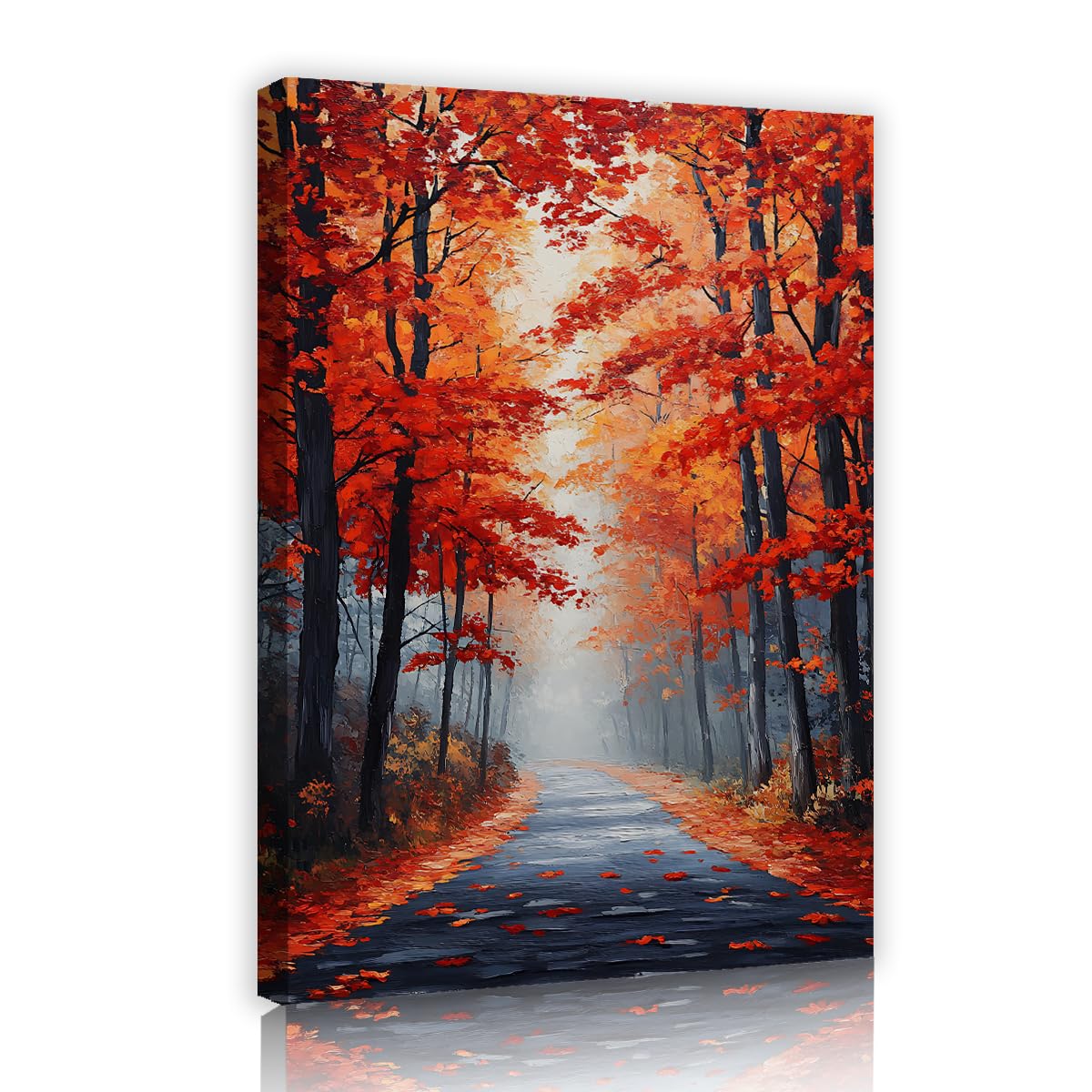 TOANGWALL Autumn Trees Canvas Wall Art Red Forest Path Painting Orange Leaves Landscape Artwork Modern Framed Poster Prints Mural Pictures For Corridor Studio Decor 70x100cm