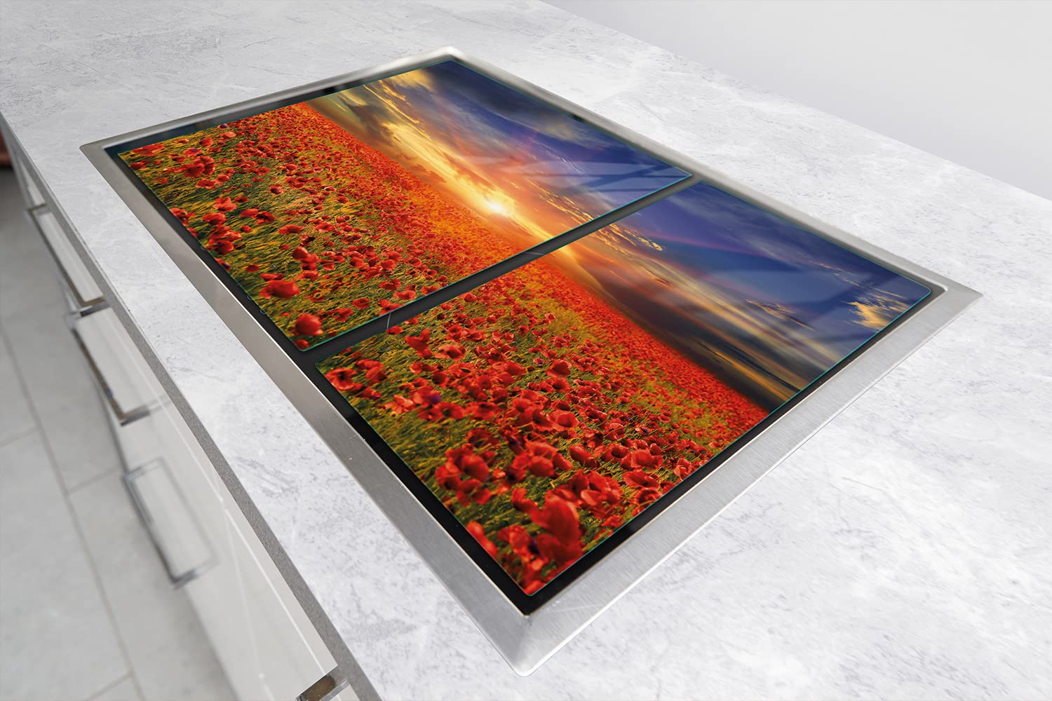 Placa protectora de vitrocerámica 75 x 52 cm 2 piezas cocina eléctrica universal para inducción protección contra salpicaduras tabla de cortar de vidrio templado, AMAPOLAS