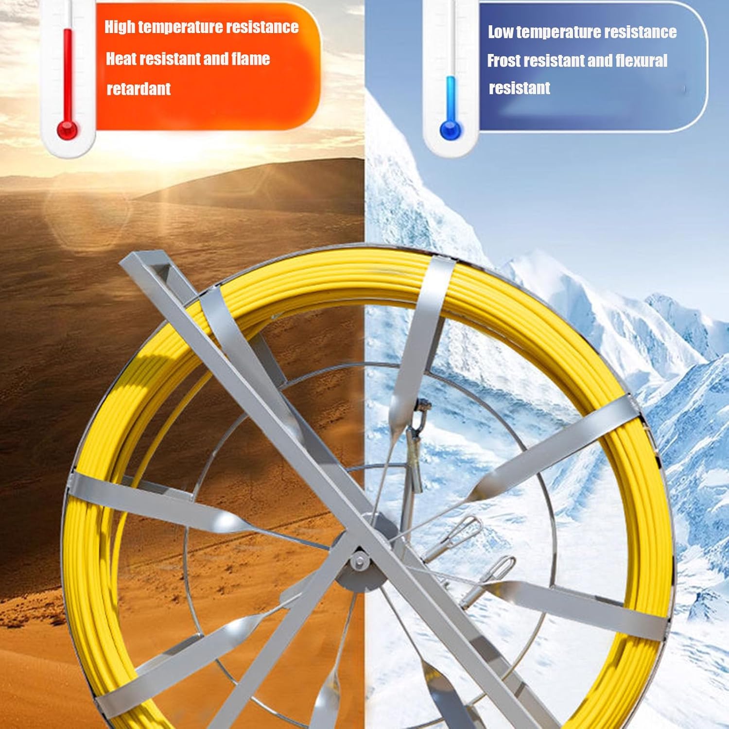 100M Electrical Wire Puller, Freeze Protection Fish Tape Wire Puller with Brake Handle Strong Penetration Suitable for Pipelines,Cable Tray,Monitoring System