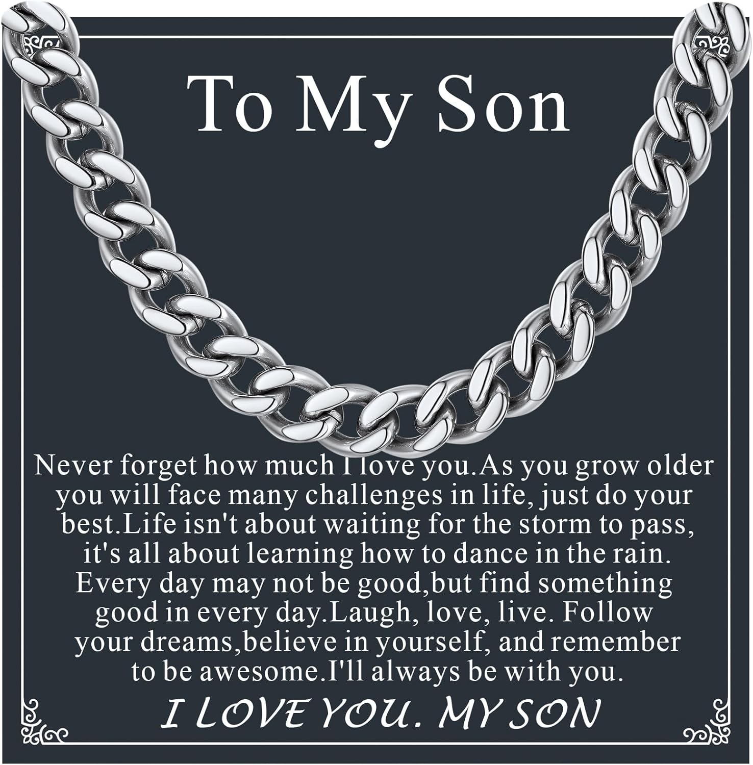 Supcare To My Son Man Husband Dad Boyfriend Love Grandson Always Remember Necklace Gifts for Birthday Graduation Anniversary Durable 6mm/7mm Non Tarnish Stainless Steel Miami Cuban Link Chain 20 Inch