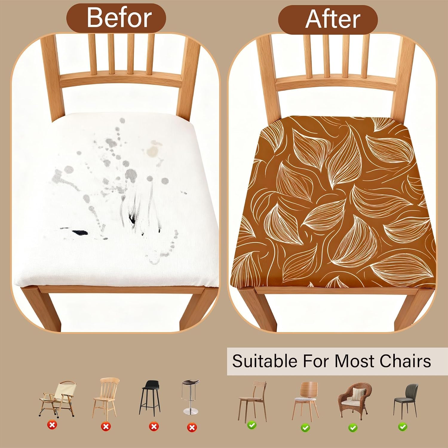 Chair Covers - Elastic Printed Dining Chair Slipcovers, Removable Washable with Elastic Band, Anti-Slip，Protective Covers for Dining Chair Cushions (Type 13, 4-Piece Set)