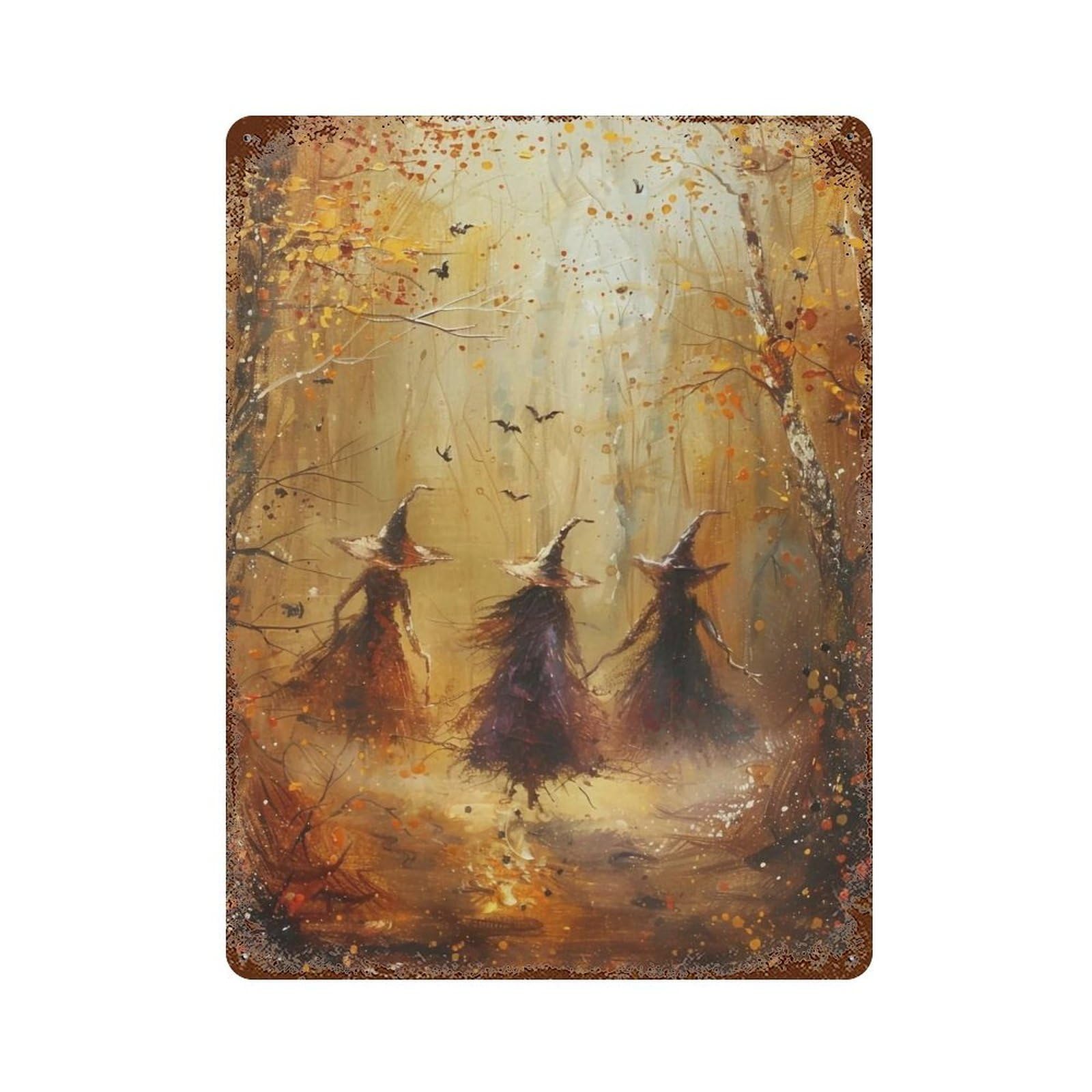 YHGERTKU Three Witches in Autumn Forest 01 Wall Art Retro Iron Vintage Metal Tin Sign Poster Modern Decor for Living Rooms Gift 40x30cm