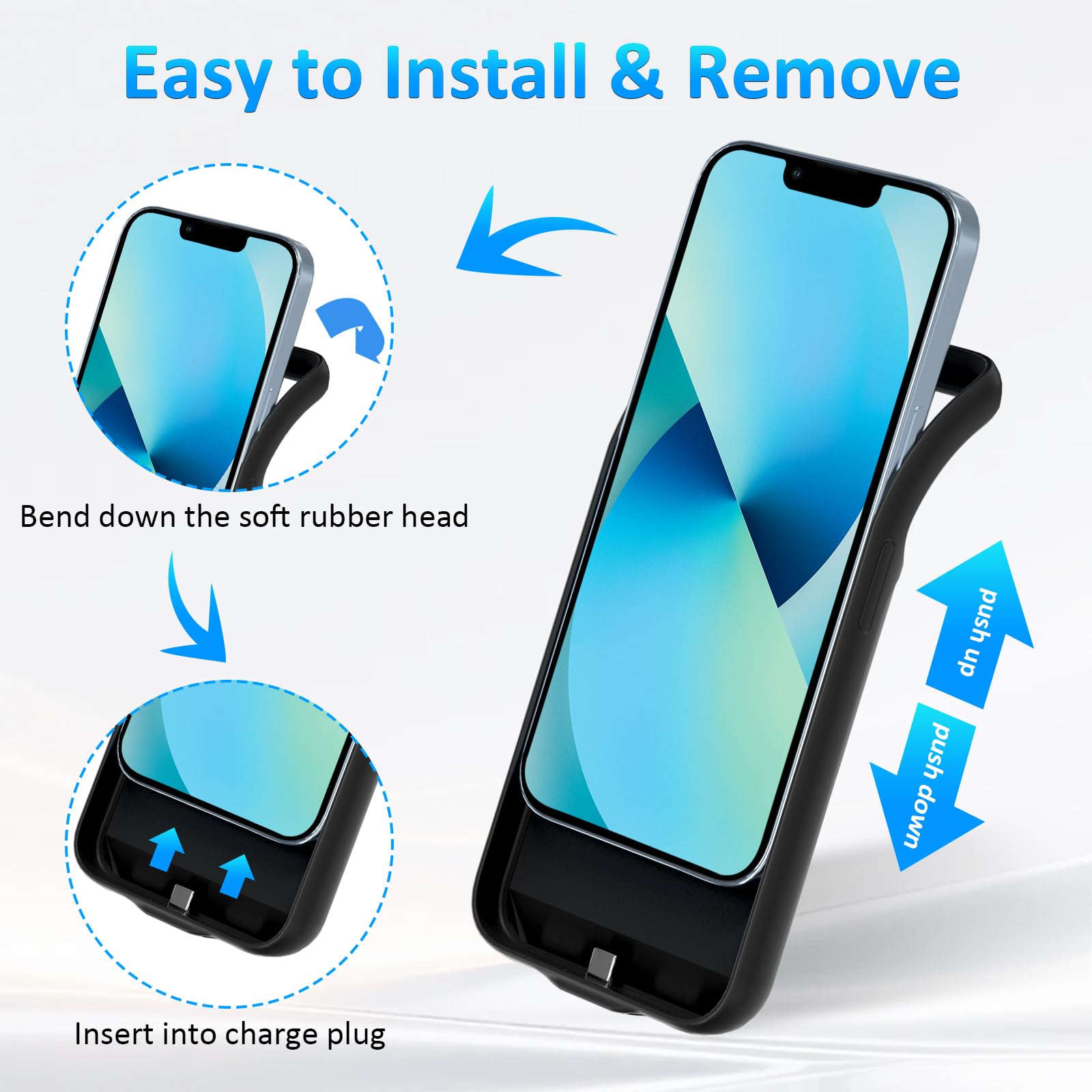 Akkuhülle für iPhone 13(6,1 Zoll), 8500mAh Tragbares Ladegerät iPhone Ultradünn Erweiterter Akku Hülle Telefonladegerät und Schutzhülle mit Ladefunktion für iPhone 13 - Schwarz