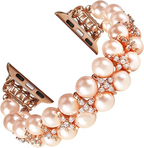 GEMEK Pulsera de perlas compatible con Apple Watch Band 38401.614 in 42441.929 in iWatch Series 987654321, correa de repuesto elástica artificial
