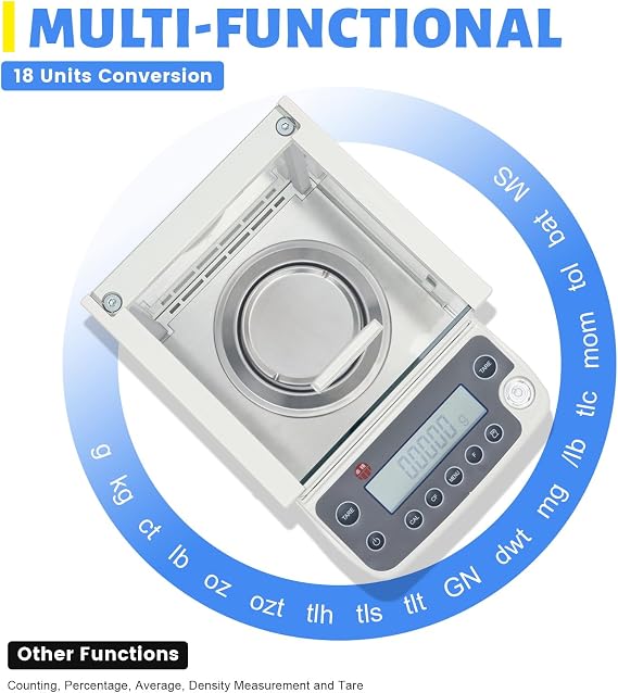 Analytical Balance, 120X0.0001g Precise Digital Balance Lab Scale, 0.1mg Lab Analytical Balance, Digital Electronic Precision Scale, Precision Balance Digital Scale Jewelry Scale, RS232 Interface