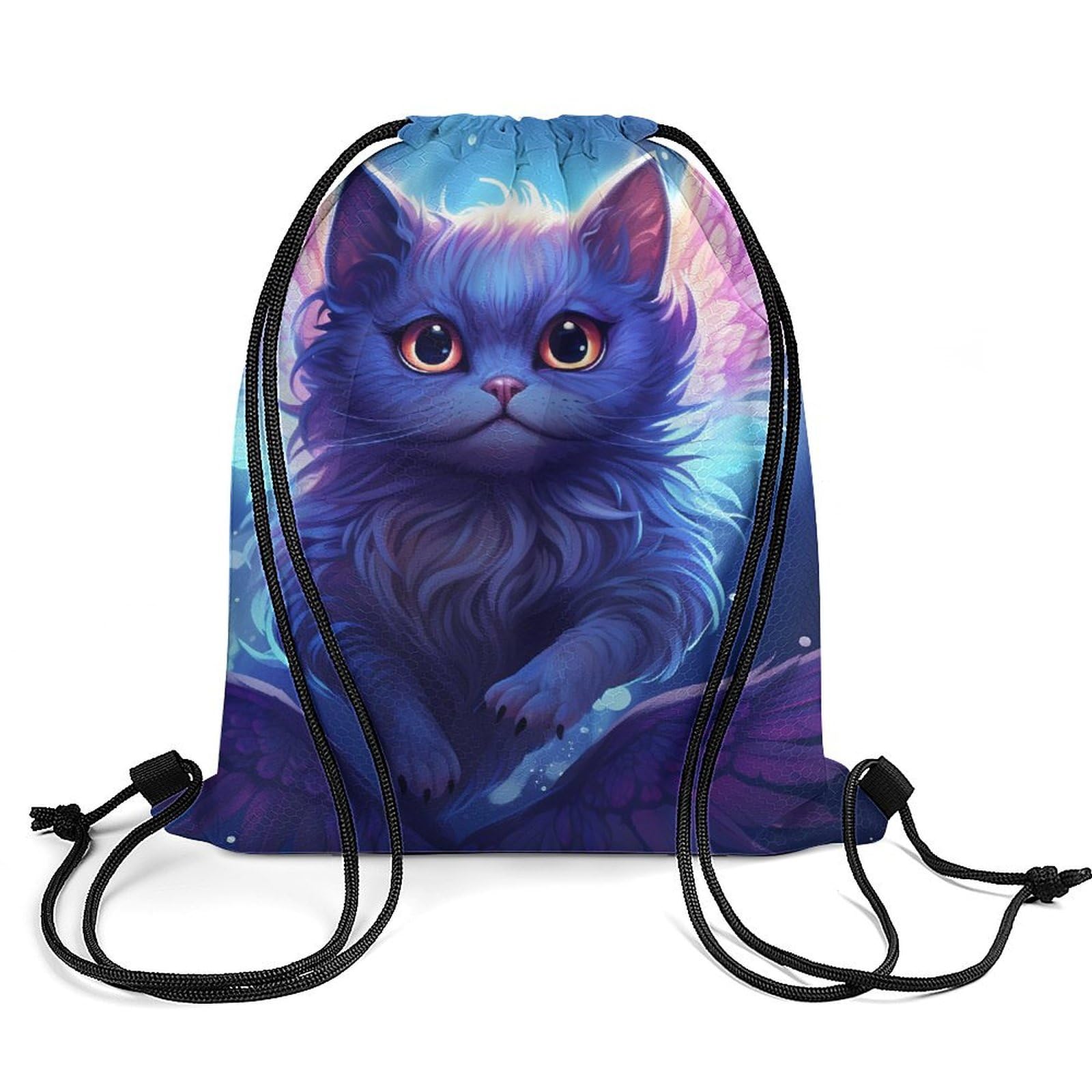 Cute Cat with Wings Drawstring Backpack Durable Sport Gym Bags Daypack for Men Women 35 * 42cm