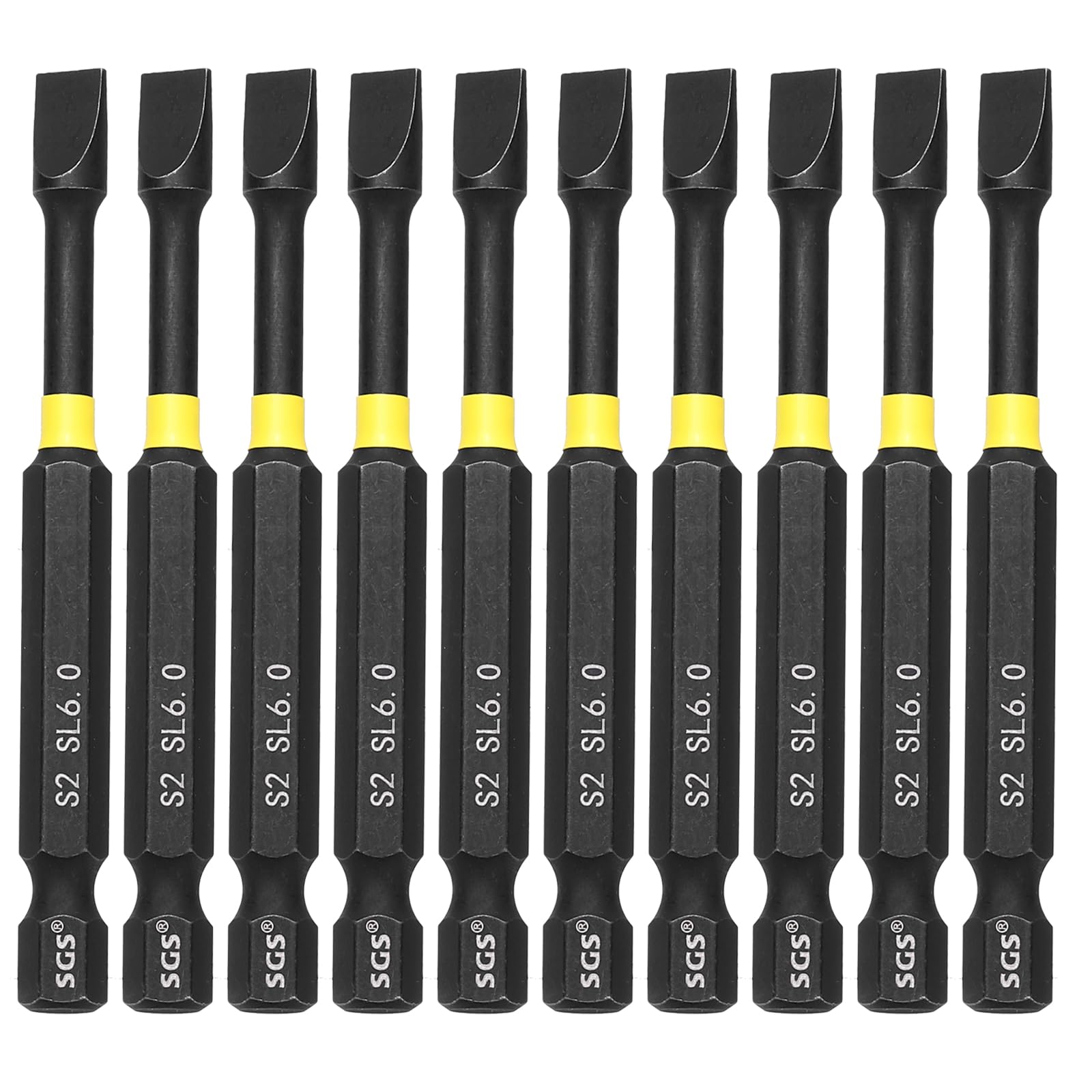 sourcing map 10 Pcs SL6 Slotted Impact Screwdriver Bits 6mm Slotted Tip 1/4" Hex Shank 75mm (3") Long Magnetic Flat Head Screw Driver Drill Bits Phosphated S2 Steel for Electric Power Tool — image 1