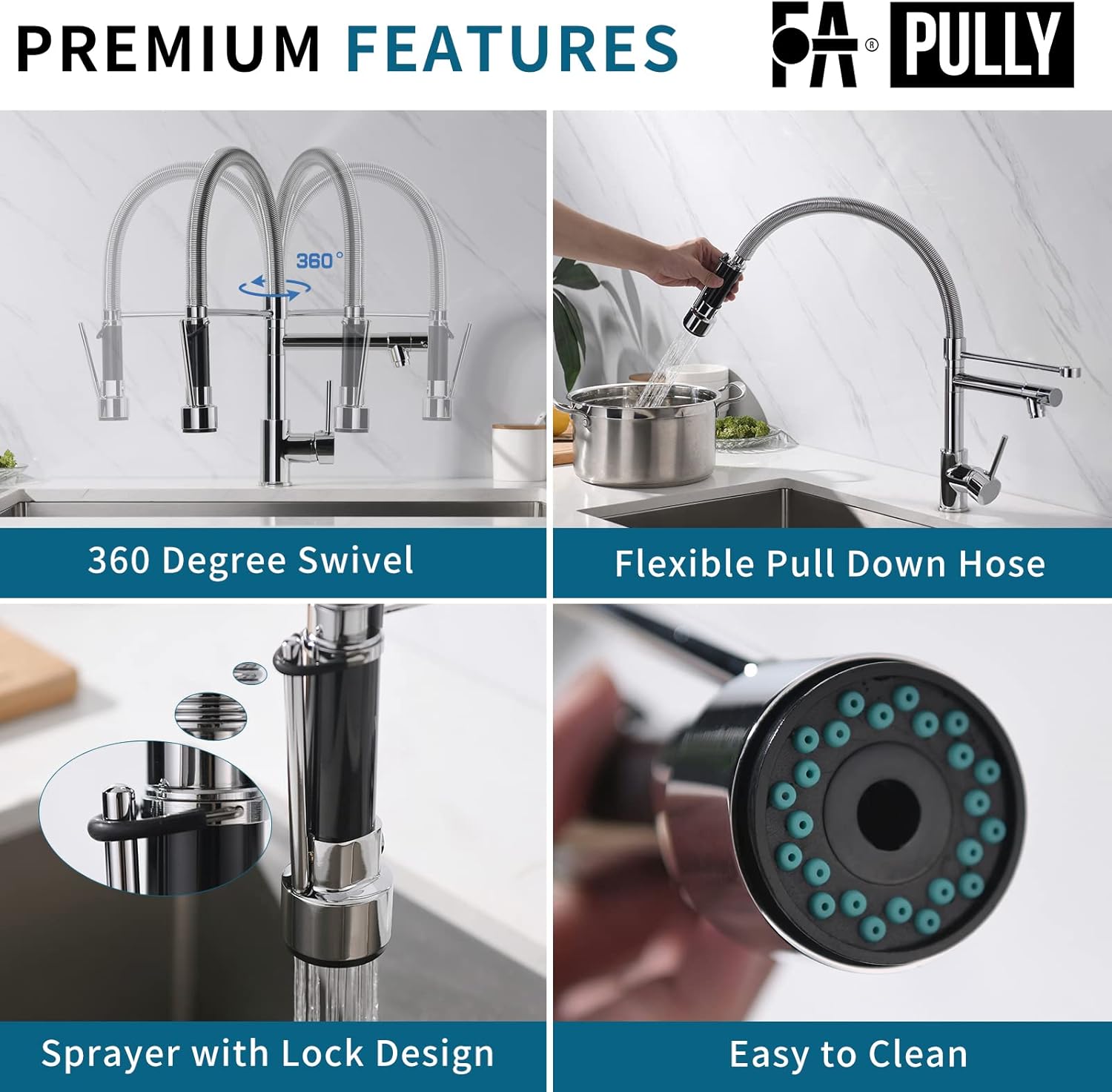 Fapully Chrome Faucet for Kitchen Sink,Kitchen Faucets with Pull Down Sprayer,Commercial Single Handle Kitchen Faucet