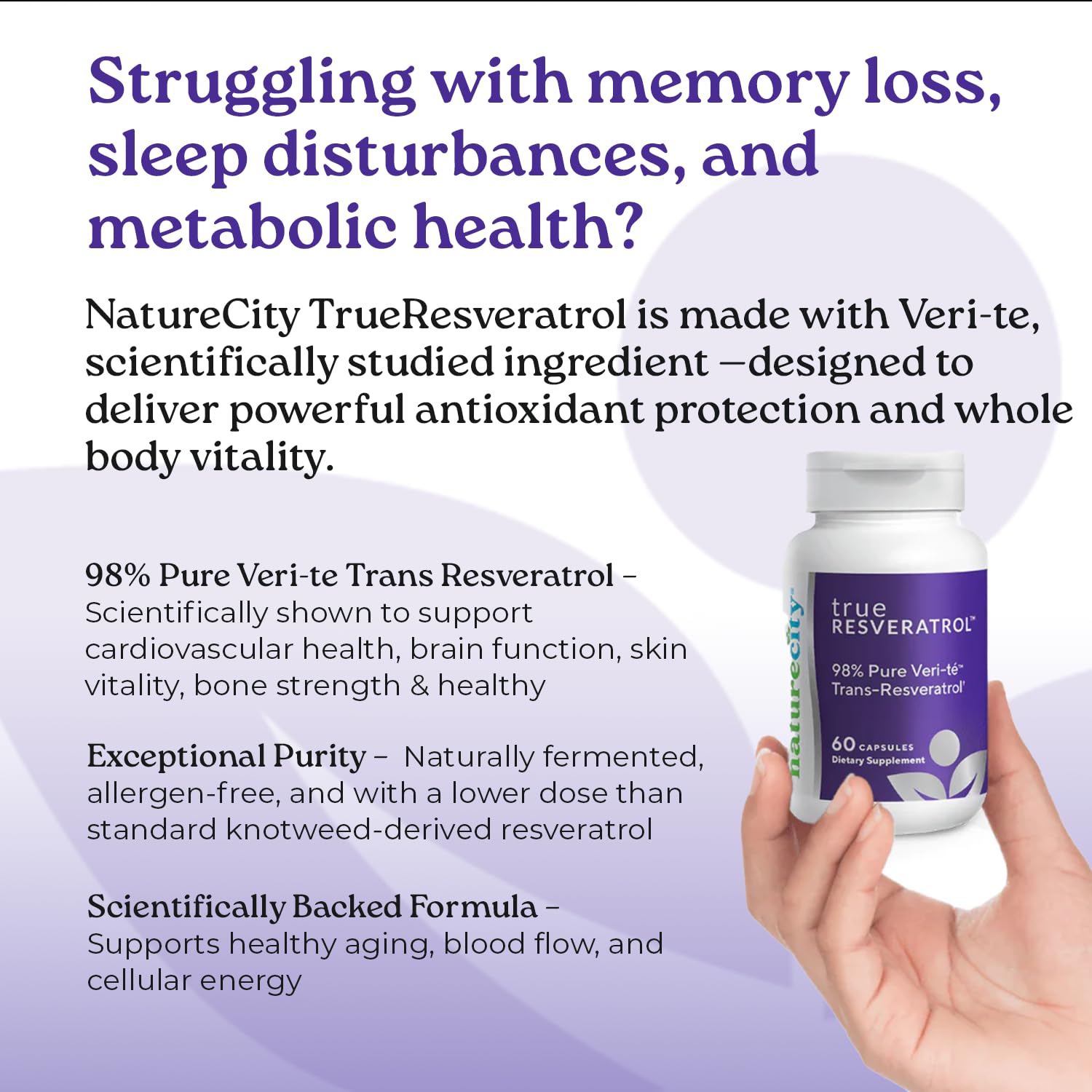 NatureCity TrueResveratrol – Resveratrol Supplement & Anti-Aging Support with 75mg Trans-Resveratrol (98% Pure Veri-te) for Heart, Immune, Bone & Cognitive Health | 60 Veggie Capsules — Amazon image 4