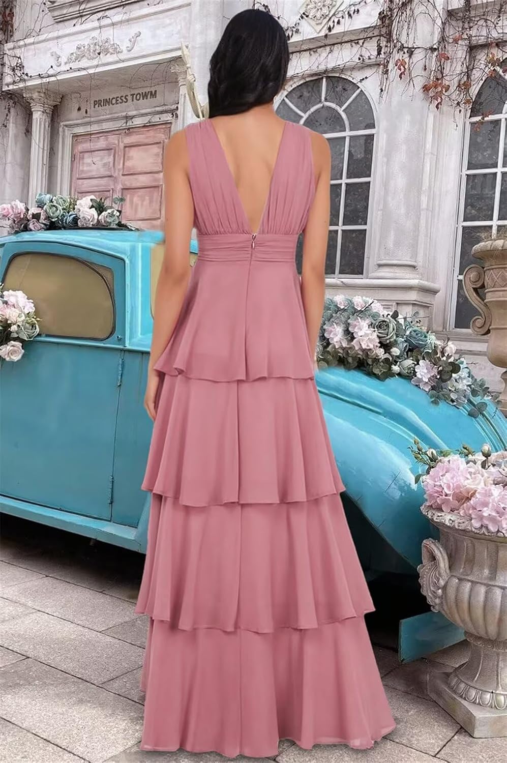 Tiered Chiffon Bridesmaid Dresses for Women 2026 Pleated Formal Prom Dress with Ruffles - Image 4