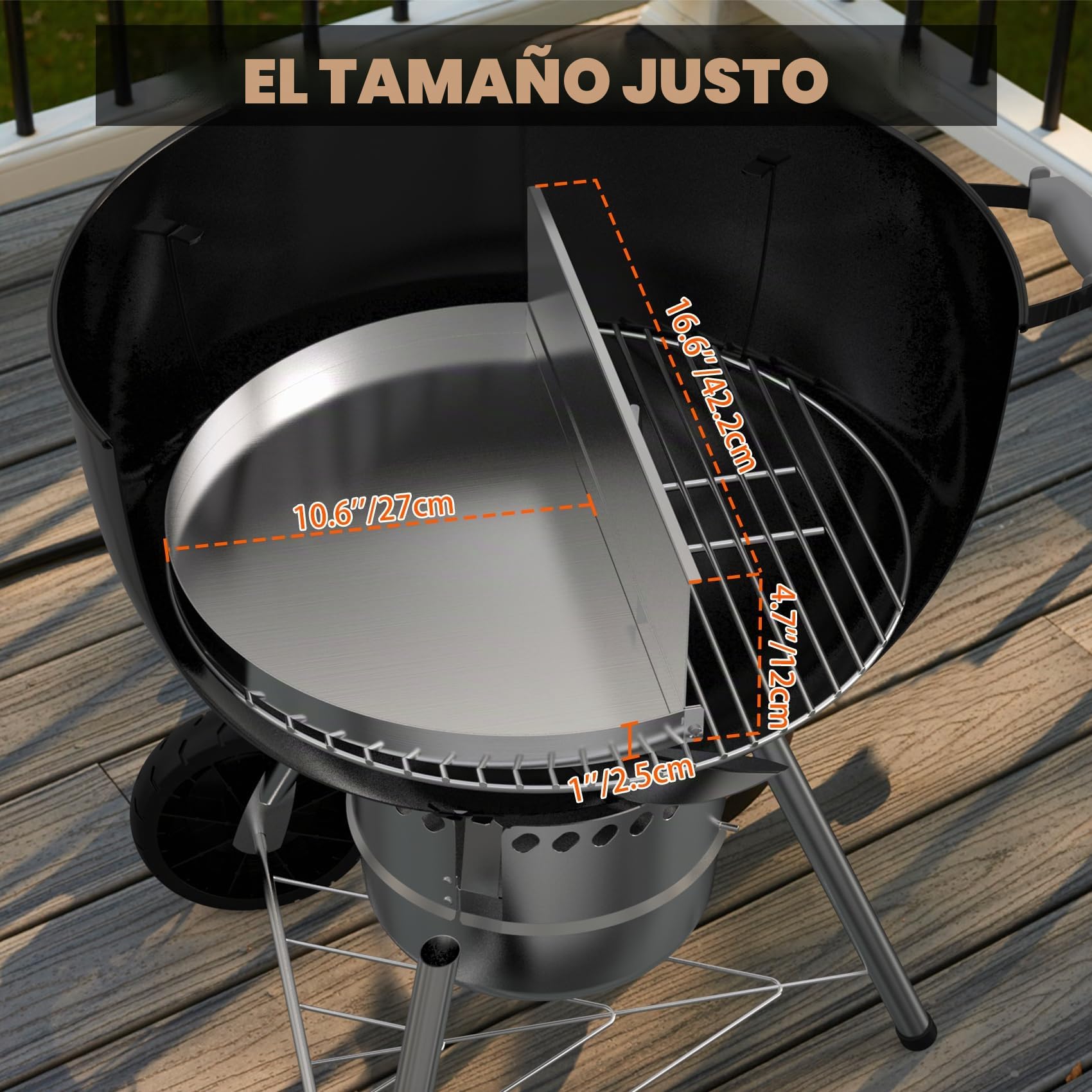onlyfire Bandeja Recogegotas Semicircular con Separador de Carbón Extraíble para Parrilla de Carbón Weber 57 cm Kettle, Bandeja Recogegrasa de Acero Inoxidable, Calor Indirecto