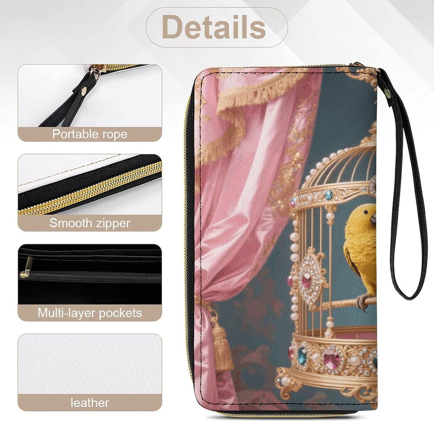 Golden Parrot in Cage PU Leather Stylish Wallet image 5