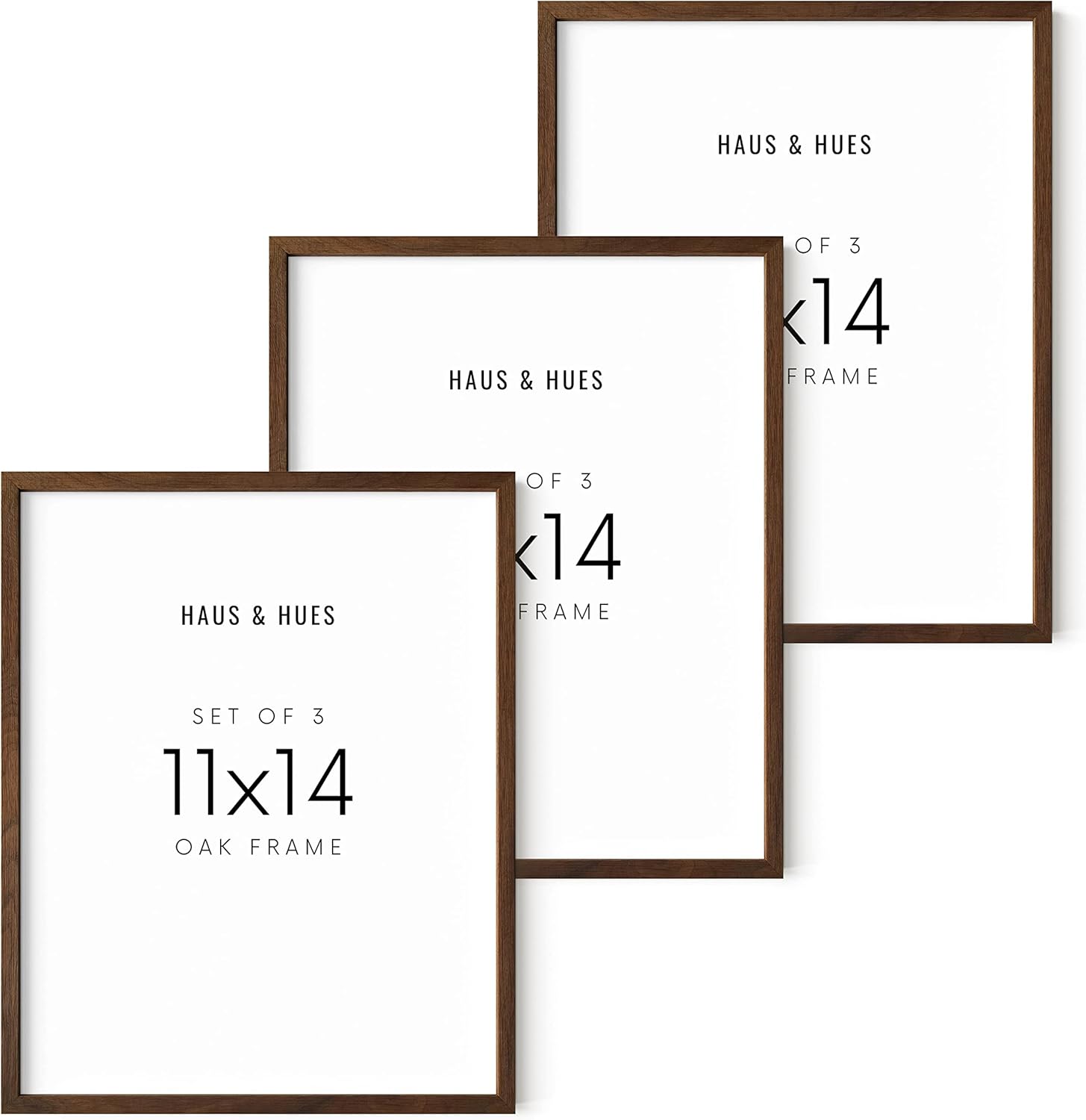 HAUS AND HUES Walnut Wood Picture Frame Set of 3 - 11x14 Inch, Rustic Wall Frames for Gallery Collage